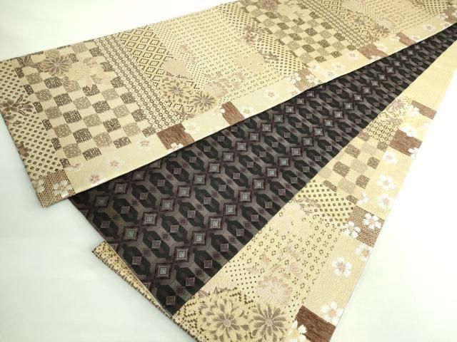 平和屋着物○極上 両面 六通柄袋帯 舞花文 菱 金糸 やまと誂製 逸品