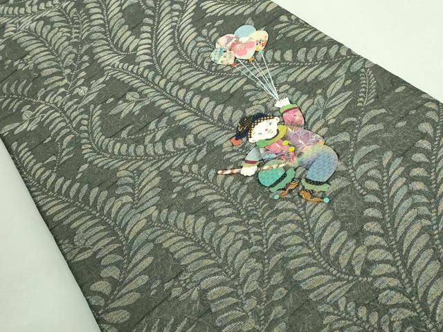 平和屋着物● 上 太鼓柄袋帯 ピエロ 貼り絵 和紙 金銀糸 kh 6