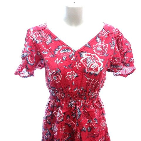 ヴェルニカ Velnica ワンピース ひざ丈 Vネック 花柄 半袖 赤 レッド