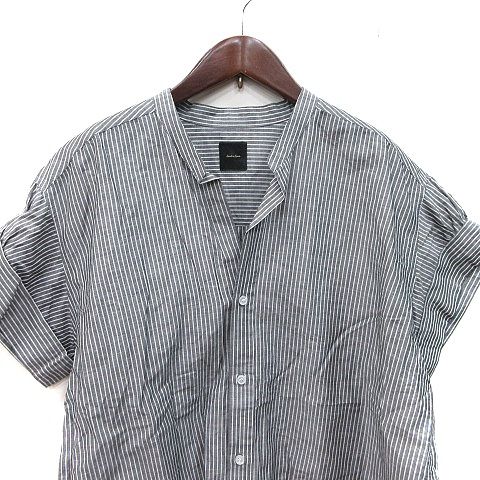 スピック&スパン Spick&Span シャツ ストライプ 半袖 麻混 リネン混 黒 