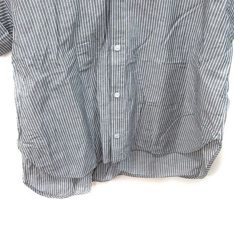 スピック&スパン Spick&Span シャツ ストライプ 半袖 麻混 リネン混 黒 