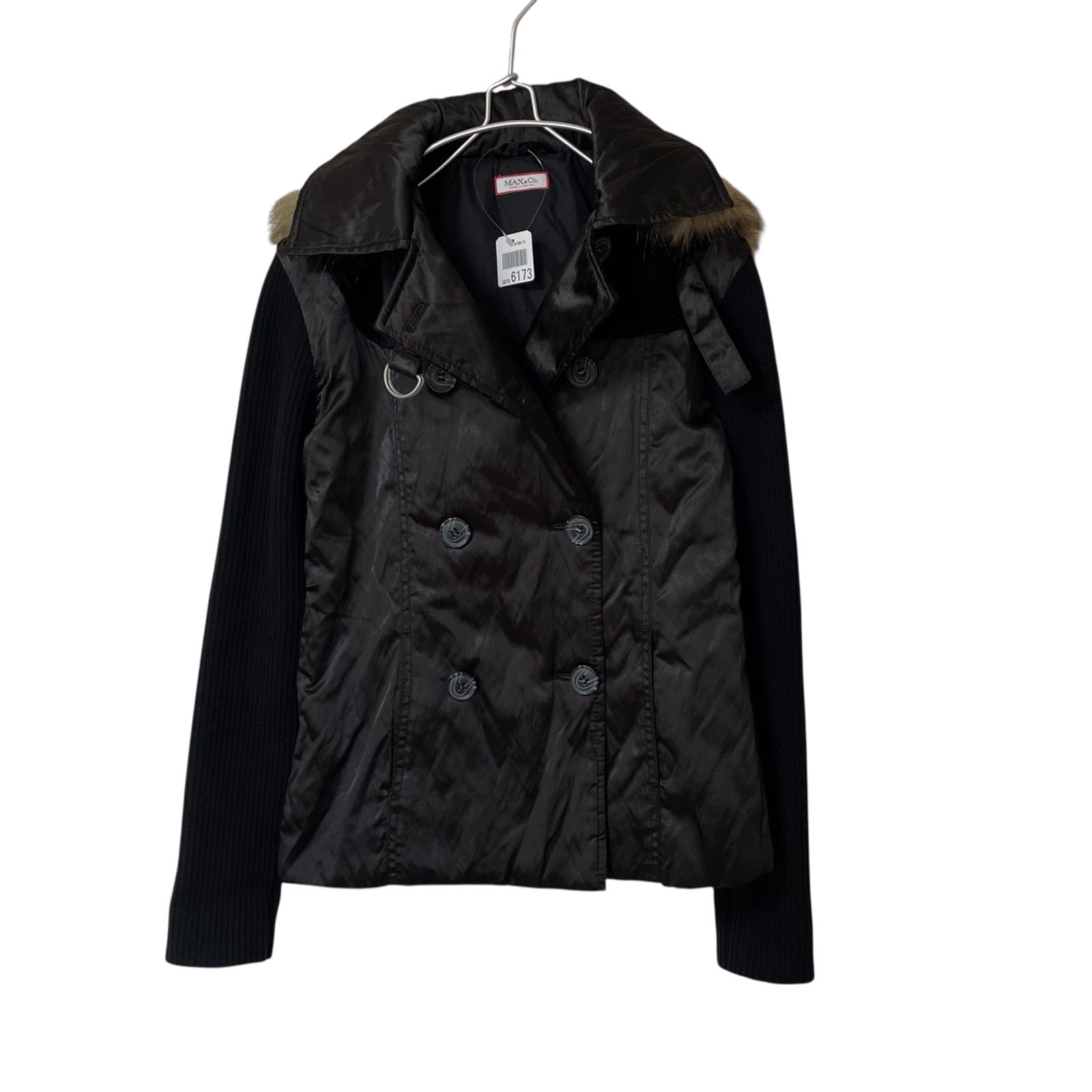 ZK15【美品】MAX&Co. ダブルブレストジャケット ファーフード付 