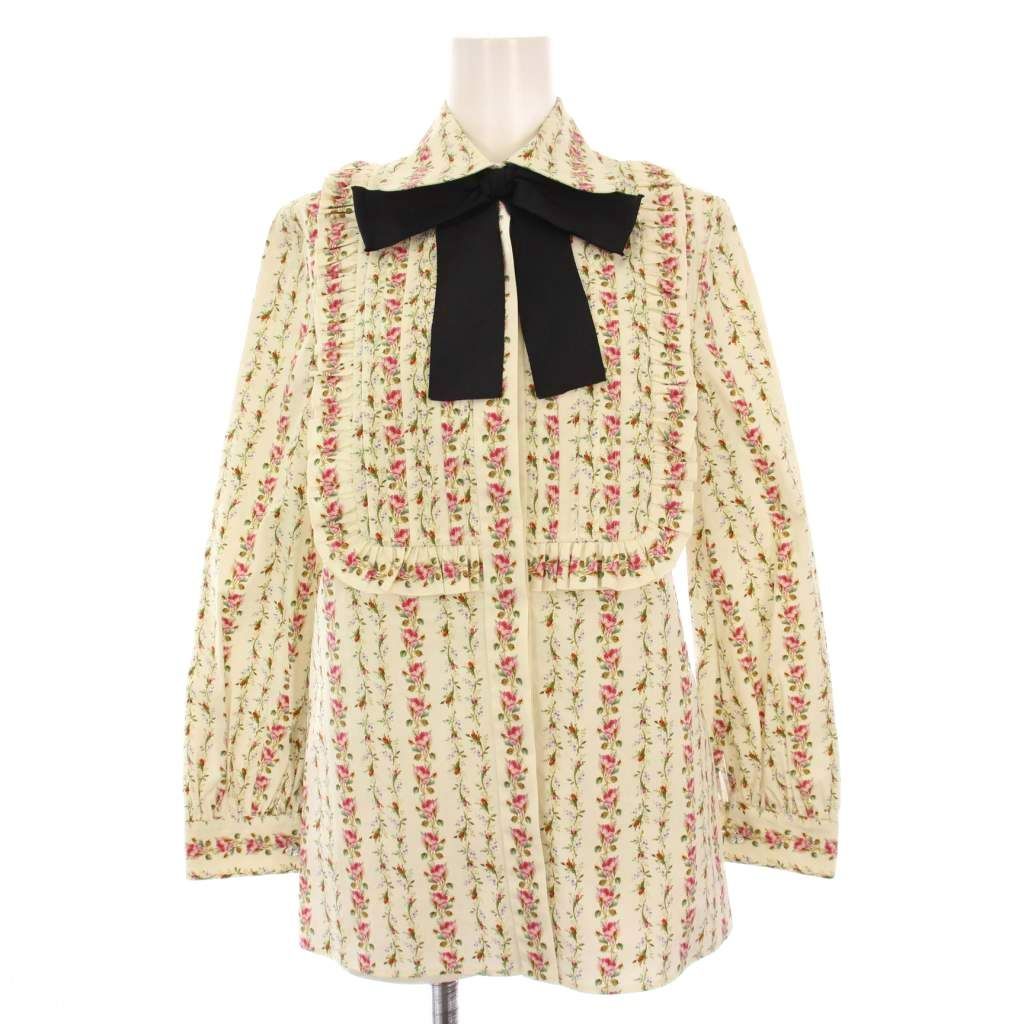 グッチ GUCCI タグ付き シャツ ブラウス 長袖 花柄 フリル リボン 36