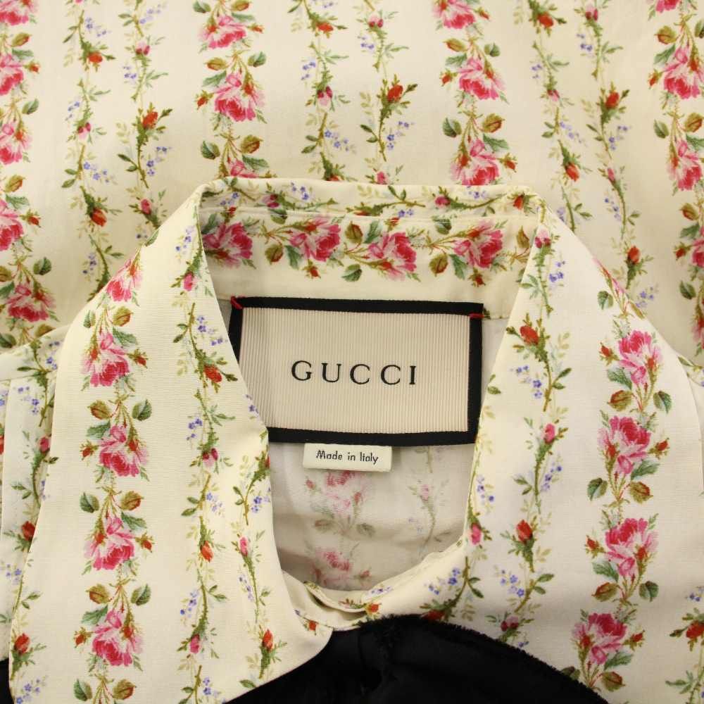 グッチ GUCCI タグ付き シャツ ブラウス 長袖 花柄 フリル リボン 36