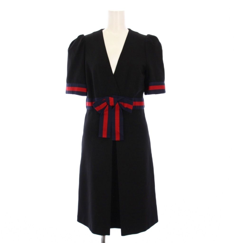 GUCCIグッチ　ジャージー素材VネックワンピースXSサイズ　ブラック グッチ GUCCI Jersey V-neck Dress ジャージーVネックワンピース ひざ