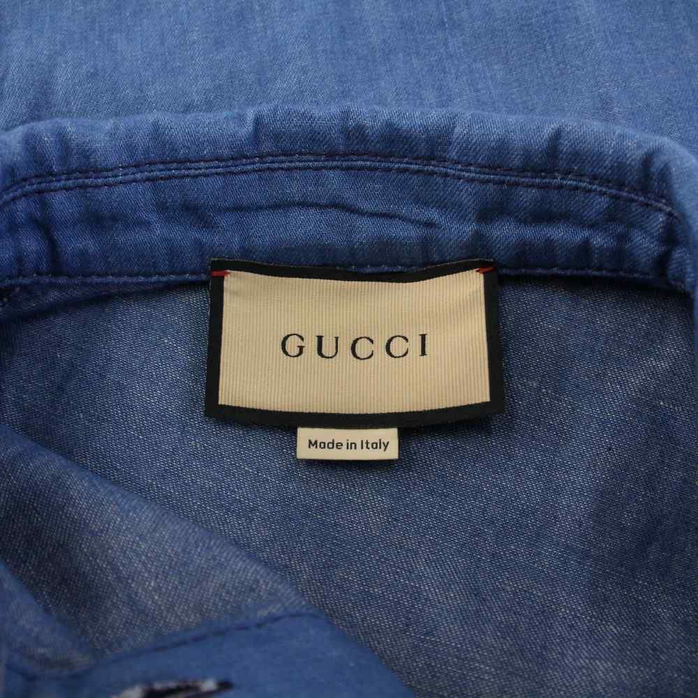 グッチ GUCCI デニムワンピース 半袖 ひざ丈 シェリーライン 36 青