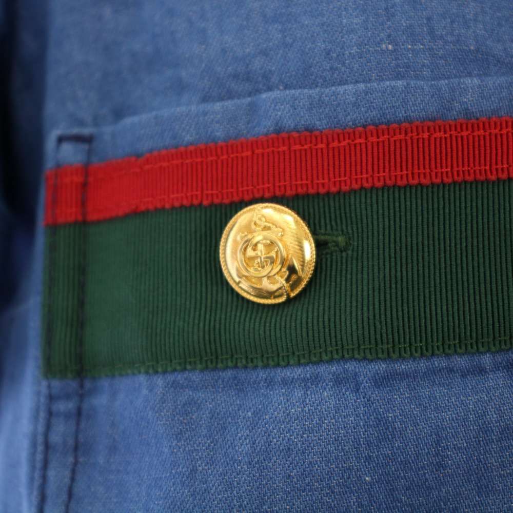 グッチ GUCCI デニムワンピース 半袖 ひざ丈 シェリーライン 36 青
