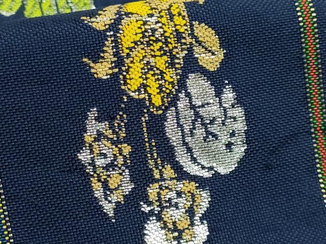 平和屋本店○最高級 龍村平蔵製 太鼓柄 本袋帯 モール草花 金銀糸 濃い