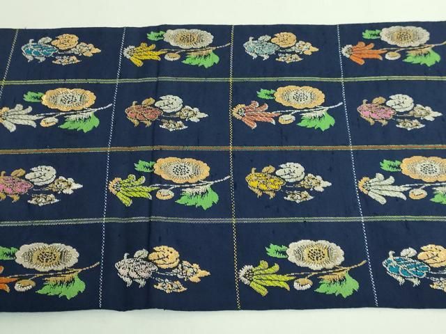 平和屋本店○最高級 龍村平蔵製 太鼓柄 本袋帯 モール草花 金銀糸 濃い