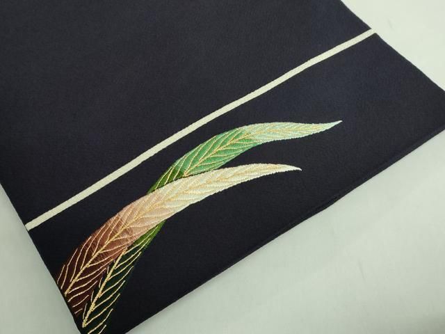 平和屋本店○極上 浦野理一 九寸名古屋帯 総刺繍 白鷺 黒紅色地 金糸