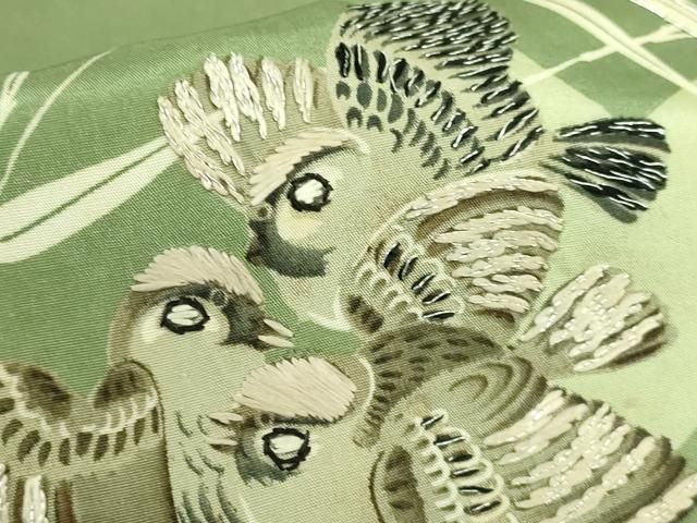 平和屋本店●極上　アンティーク　大正ロマン　六通柄　京袋帯　手刺繍　雀　逸品　DZAB2875kh6 平和屋本店○極上 アンティーク 大正ロマン 六通柄 京袋帯 手刺繍 雀