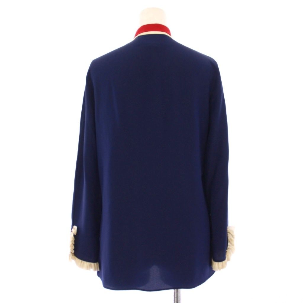 グッチ GUCCI ブラウス シャツ 長袖 GGパールボタン ボウタイ 36 紺