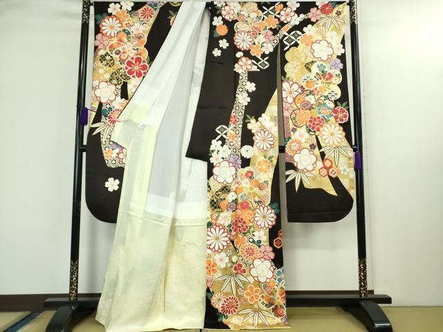 平和屋本店○極上 振袖・長襦袢(無双仕立て・半衿刺繍)セット 駒刺繍