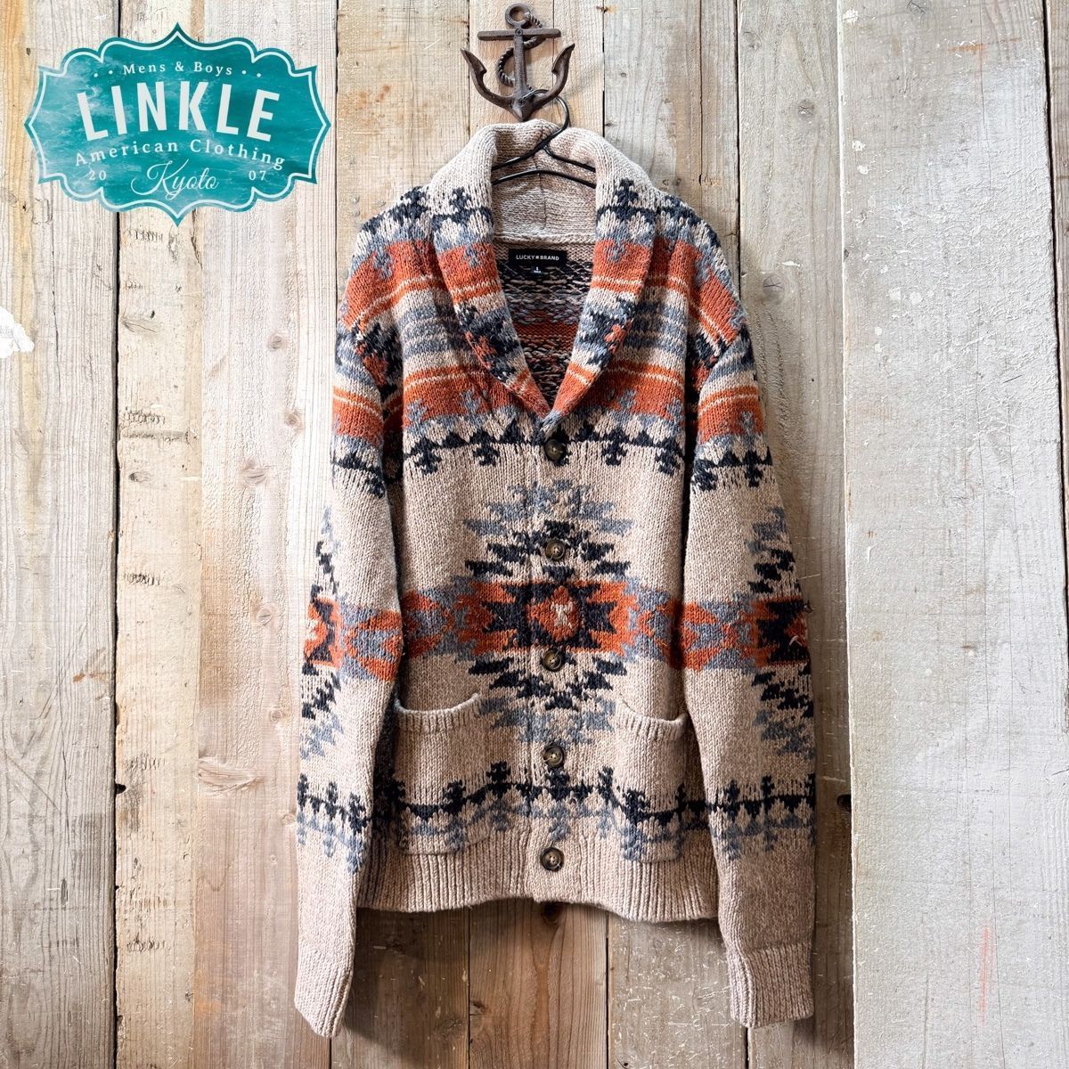 Lucky Brand(ラッキーブランド)：ネイティブ柄 ショールカラー 
