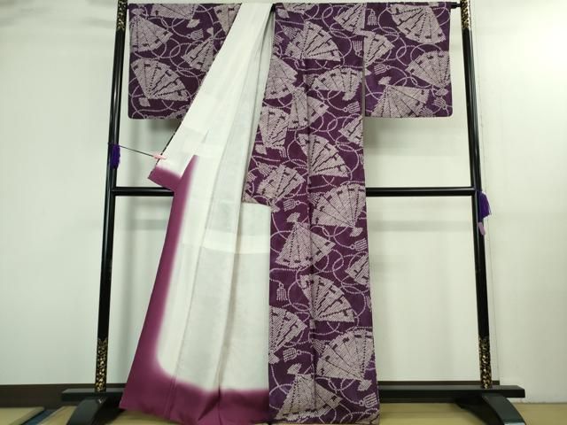 平和屋本店○極上 岩手の匠 草紫堂 南部絞り 紫根染 紬 舞扇 正絹 逸品