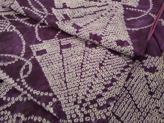 平和屋本店○極上 岩手の匠 草紫堂 南部絞り 紫根染 紬 舞扇 正絹 逸品