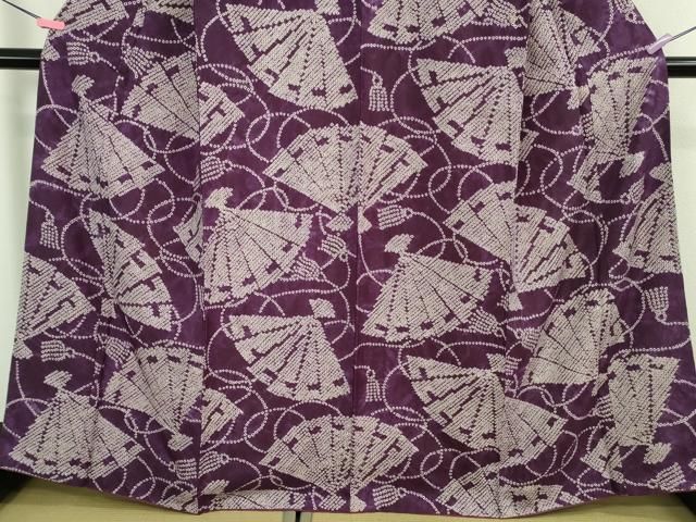 平和屋本店○極上 岩手の匠 草紫堂 南部絞り 紫根染 紬 舞扇 正絹 逸品