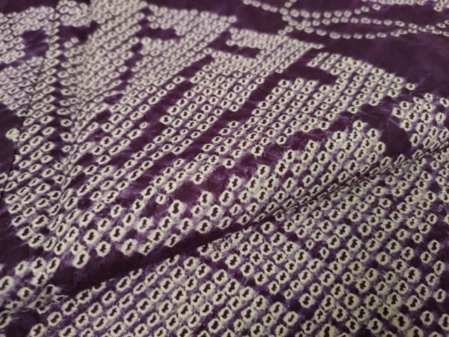 平和屋本店○極上 岩手の匠 草紫堂 南部絞り 紫根染 紬 舞扇 正絹 逸品