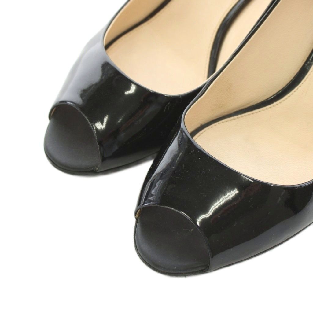プラダ PRADA パンプス ウエッジソール オープントゥ エナメル 37.5 黒