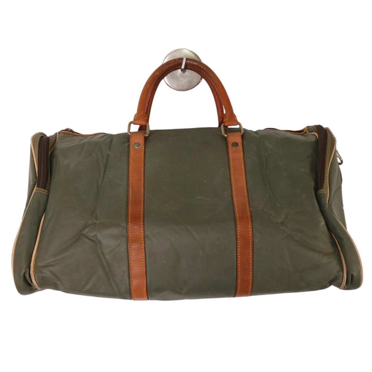 ハンティングワールド ボストンバッグ ゴールドロゴ レザー カーキ 大