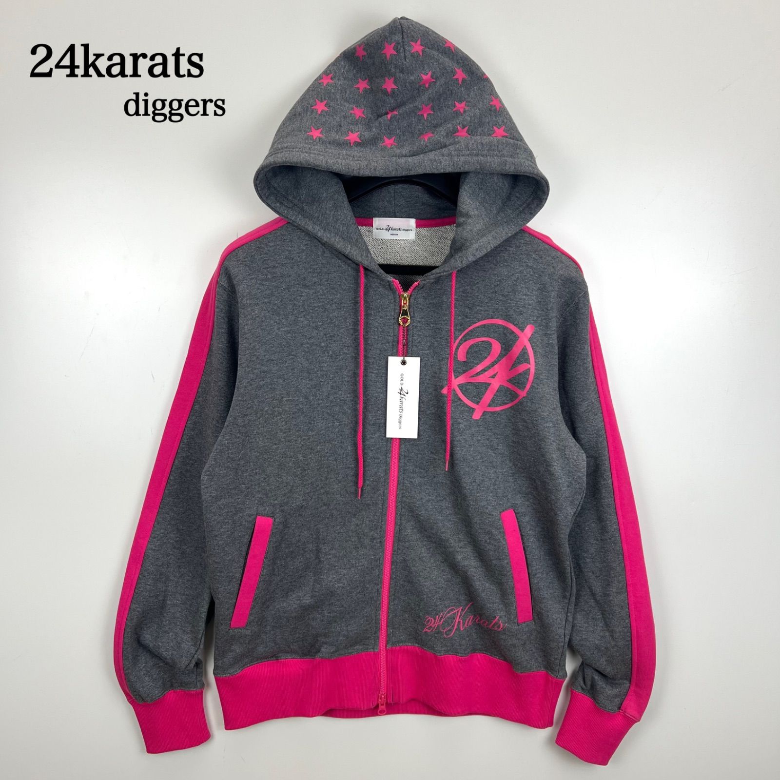 24karats NWT grey pink sweat zip hoodie M 24カラッツ タグ付 ジップ 