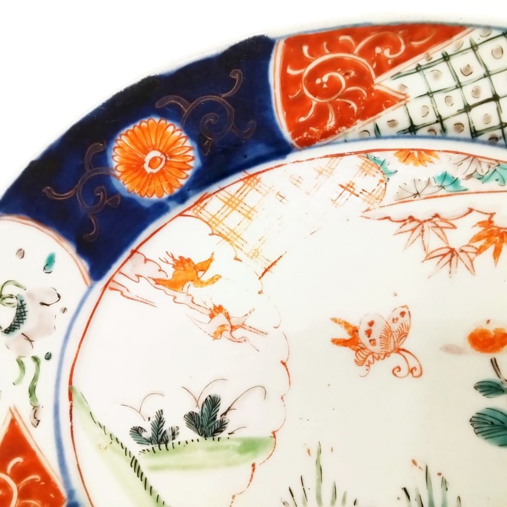 伊万里焼 明治時代 色絵 大皿 吉祥文 双鶴 牡丹 明治伊万里 骨董