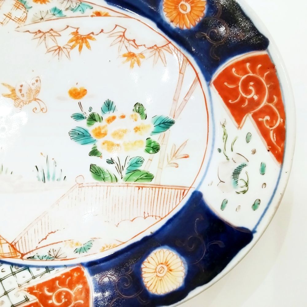 伊万里焼 明治時代 色絵 大皿 吉祥文 双鶴 牡丹 明治伊万里 骨董