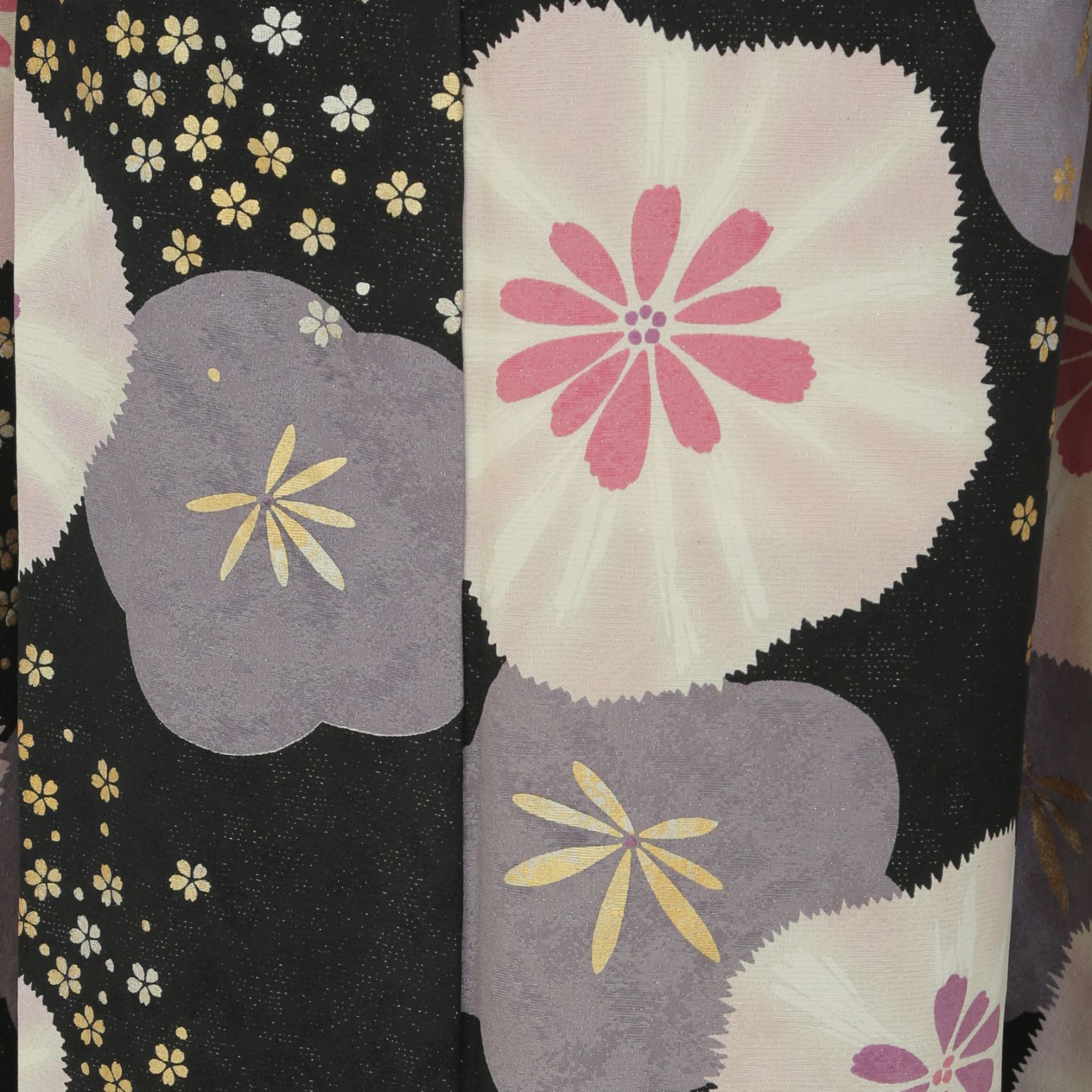 振袖セット 黒モダン 振袖 7点セット Sサイズ シルバーゆり薔薇帯