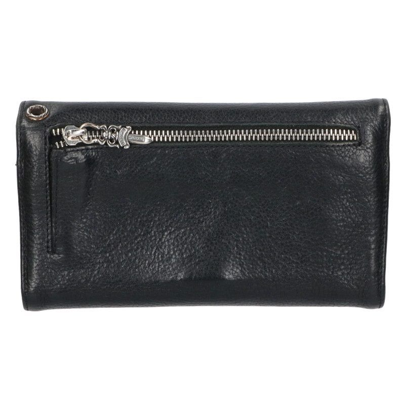 クロムハーツ　ウェーブ ウォレット レザー　925 黒　クロスボール クロムハーツウェーブウォレットクロスボタンマルチクロスヘビーレザー