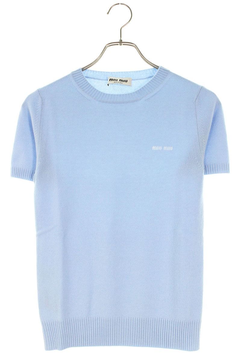 ミュウミュウ MML842 ロゴ刺繍カシミア半袖ニット レディース 36 ※12