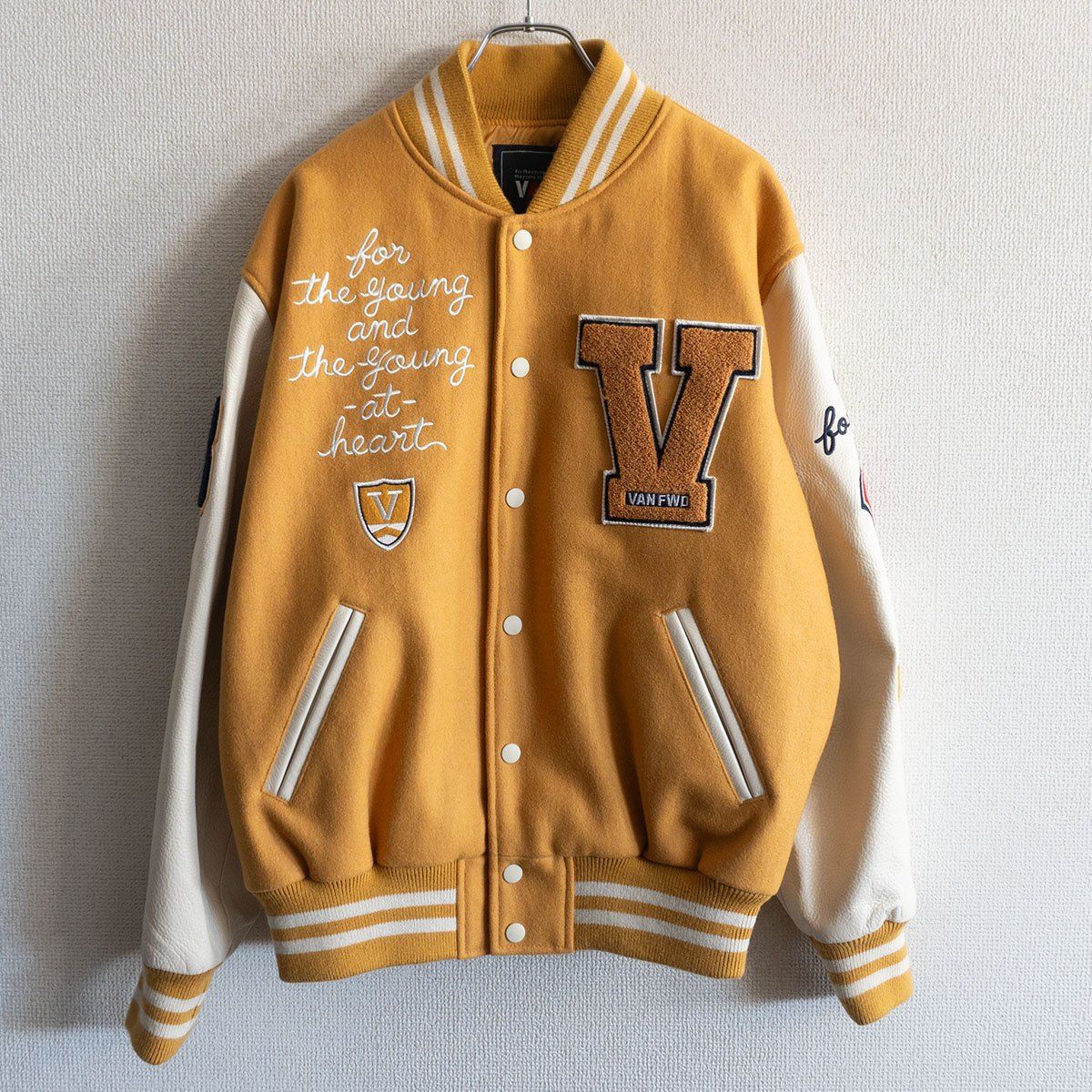 テ*チ様 美品/希少✨VAN JACKET スタジャン　袖レザー　ワッペン　ネイ 希少/LLサイズ✨VAN JACKET スタジャン 袖レザー ワッペン ブラック