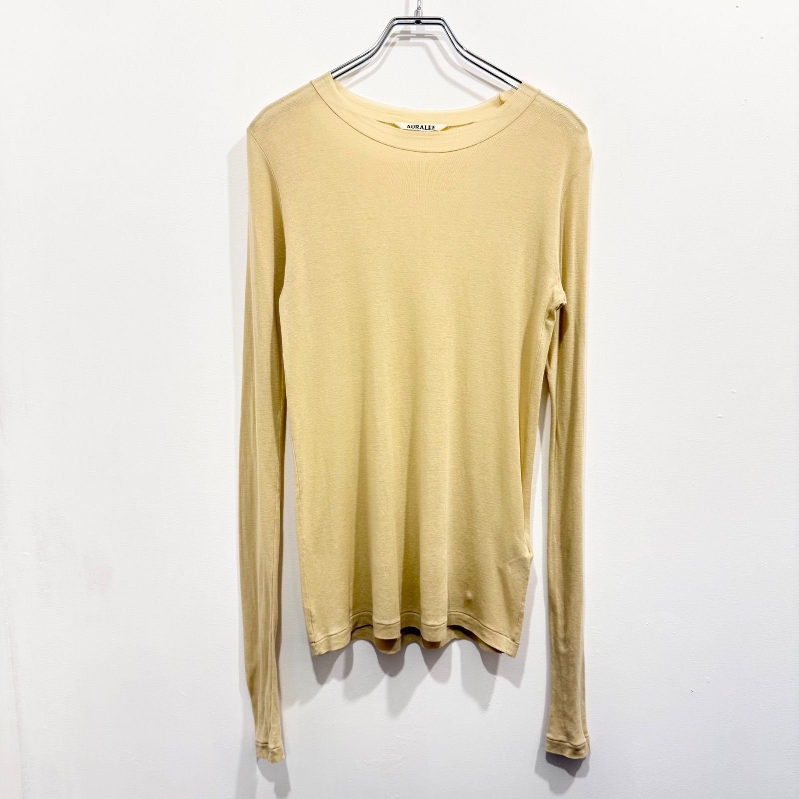 AURALEE / オーラリー | 2022SS | GIZA SUPER HIGH GAUGE SHEER RIB L/S TEE ギザスーパーハイゲージシアーリブロングスリーブティー カットソー | 1 | ベージュ | レディース AURALEE オーラリー | 2022SS | GIZA SUPER HIGH GAUGE SHEER RIB L/S