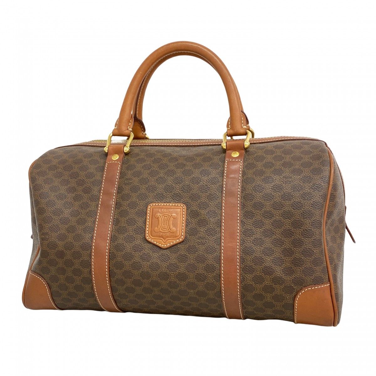 5pd6594】セリーヌ ハンドバッグ マカダム PVC ブラウン ゴールド金具  