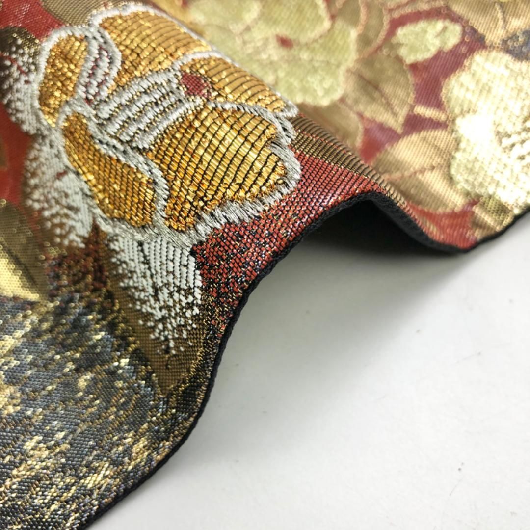 袋帯　振袖帯　唐織　椿　梅花　花模様　金糸　着物　075a p 袋帯 振袖帯 唐織 椿 梅花 花模様 金糸 着物 075a p