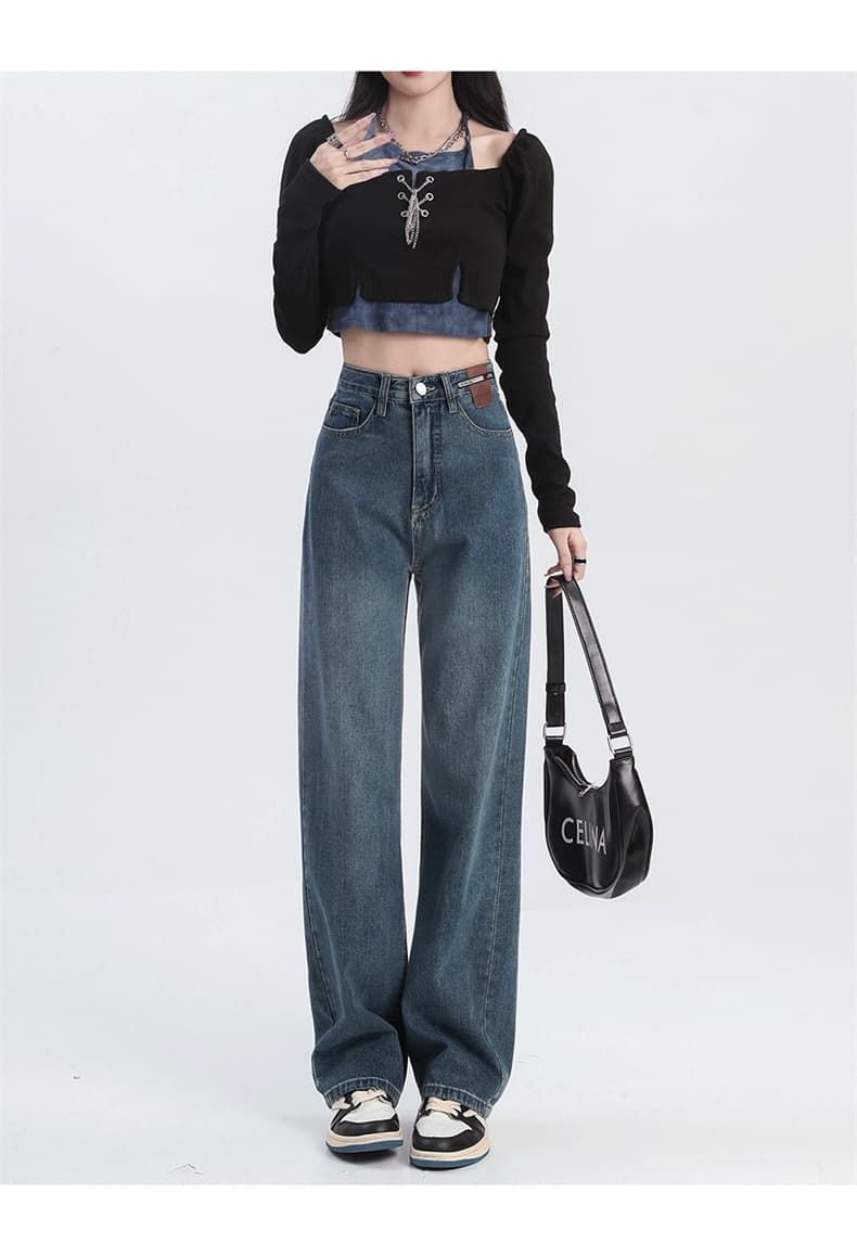 裏起毛デニムワイドパンツ