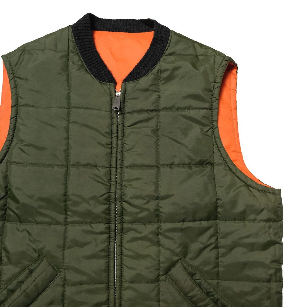 70 s シアーズ リバーシブル ナイロン キルティング ワークベスト M位 濃緑 オレンジ 中綿 70年代 旧タグ オールド SEARS アメリカ古着 ビンテージ ヴィンテージ