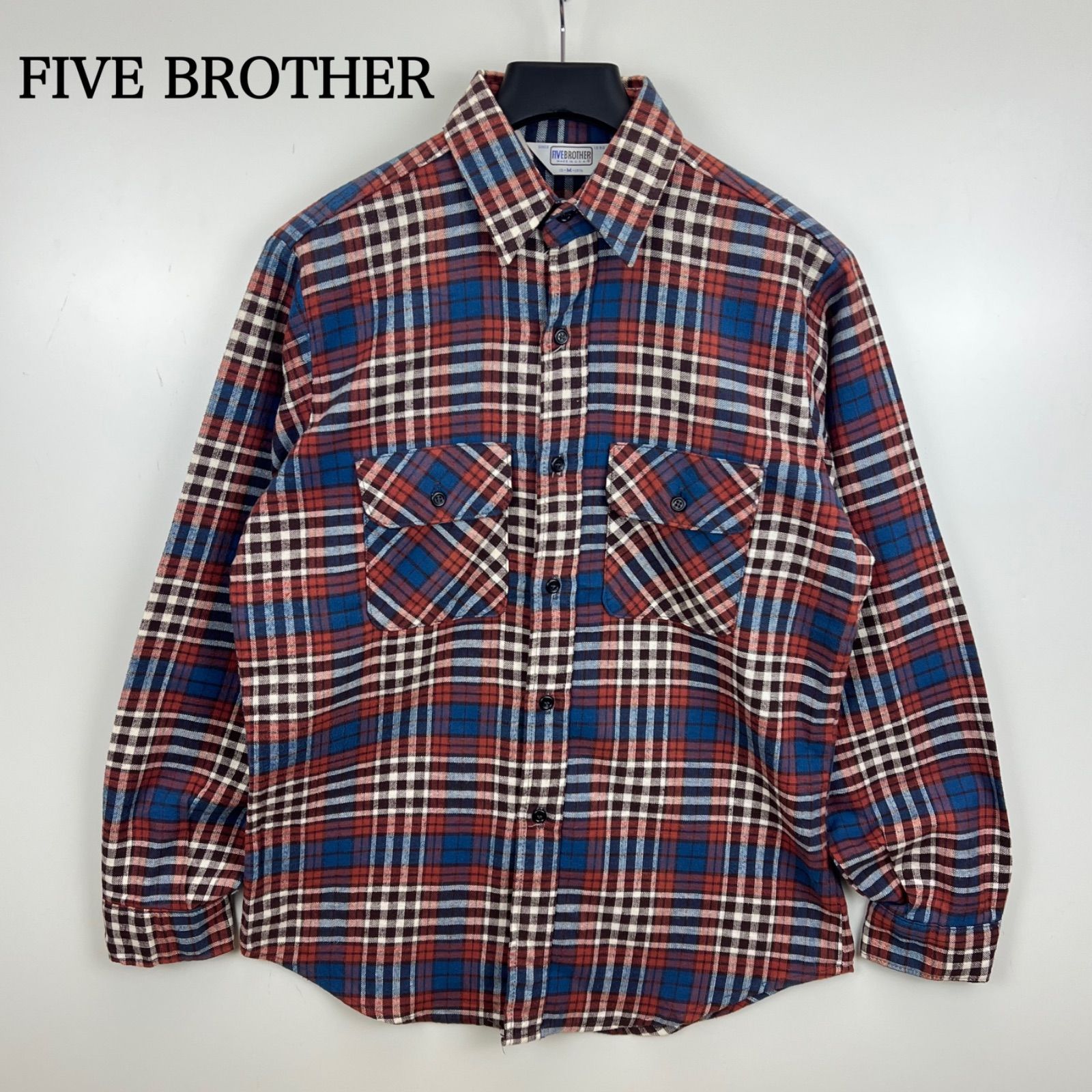 FIVE BROTHER 70s 80s USA VTG plaid flannel shirts M ファイブ