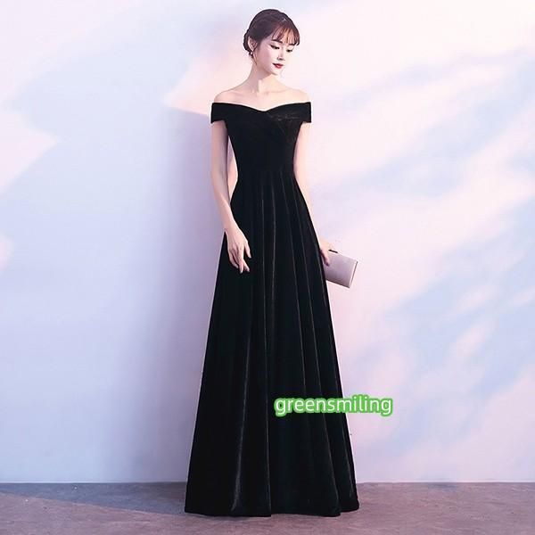 オフショルダー ロングドレス 肩出し ベルベット 背中開き 大きい