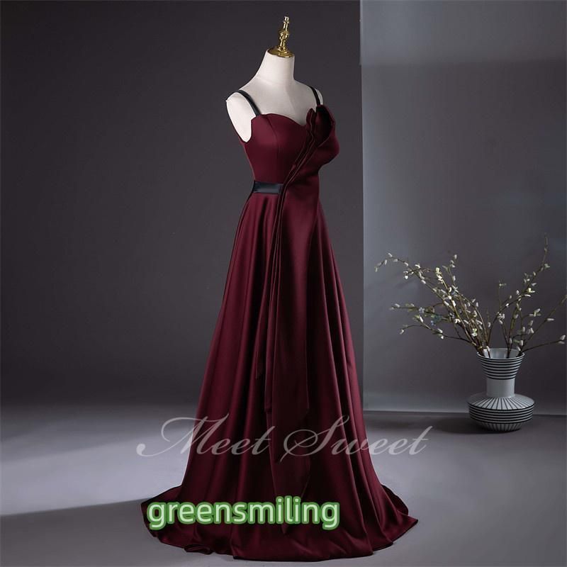 カラードレス Aラインドレス 袖なし ワインレッド 赤 編み上げ ロング