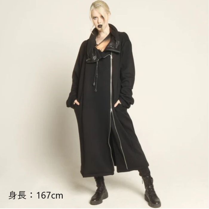 h.naoto Blood ブラックロングコート h.NAOTO ロングコート ブラック ユニセックス パンク 裏起毛 冬