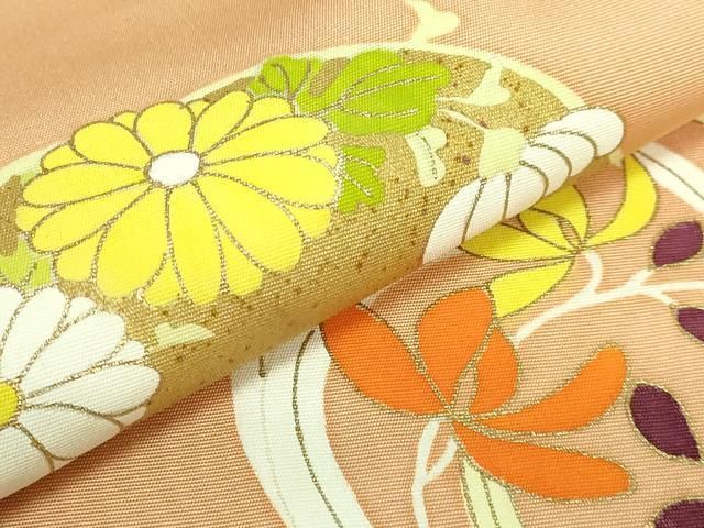 平和屋本店○極上 銀座 志ま亀 塩瀬 九寸名古屋帯 花丸文 金彩 雄黄色