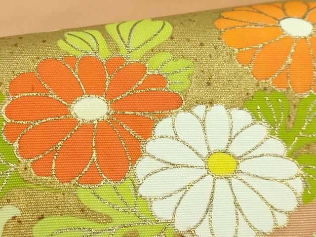 平和屋本店●極上　銀座　志ま亀　塩瀬　九寸名古屋帯　花丸文　金彩　雄黄色地　逸品　DZAB3179kh6 平和屋本店○極上 銀座 志ま亀 塩瀬 九寸名古屋帯 花丸文 金彩 雄黄色