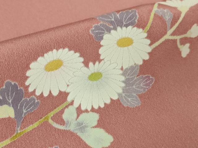 平和屋本店○極上 京加賀友禅 百貫石峰 訪問着 枝花文 薄紅色地 反端