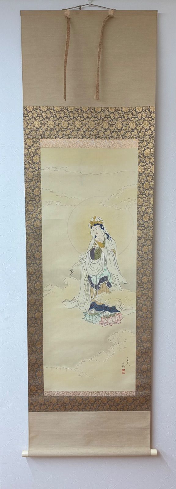 真作】分部五鈴「観音」掛軸 真筆証明書付 絹本 肉筆 仏画 供養 - メルカリ