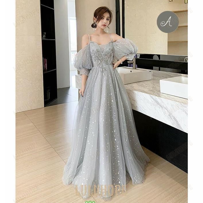 S-3XL ブライズメイド ドレス 大人 ピアノ 発表会 ロングドレス ミモレ丈 演奏会 結婚式 母親 ピアノ発表会 グレー 袖付き ワンピース 半袖 演奏会用ドレス S-3XL ブライズメイド ドレス 大人 ピアノ 発表会 ロングドレス ミモレ