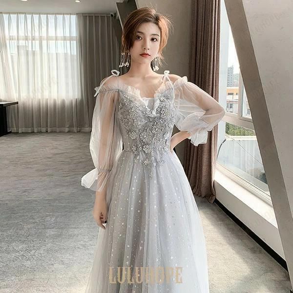 S-3XL ブライズメイド ドレス 大人 ピアノ 発表会 ロングドレス ミモレ丈 演奏会 結婚式 母親 ピアノ発表会 グレー 袖付き ワンピース 半袖 演奏会用ドレス S-3XL ブライズメイド ドレス 大人 ピアノ 発表会 ロングドレス ミモレ