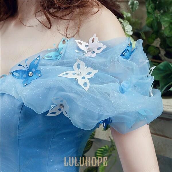 パフスリーブ プリンセスライン ウェディングドレス ロング ブルー