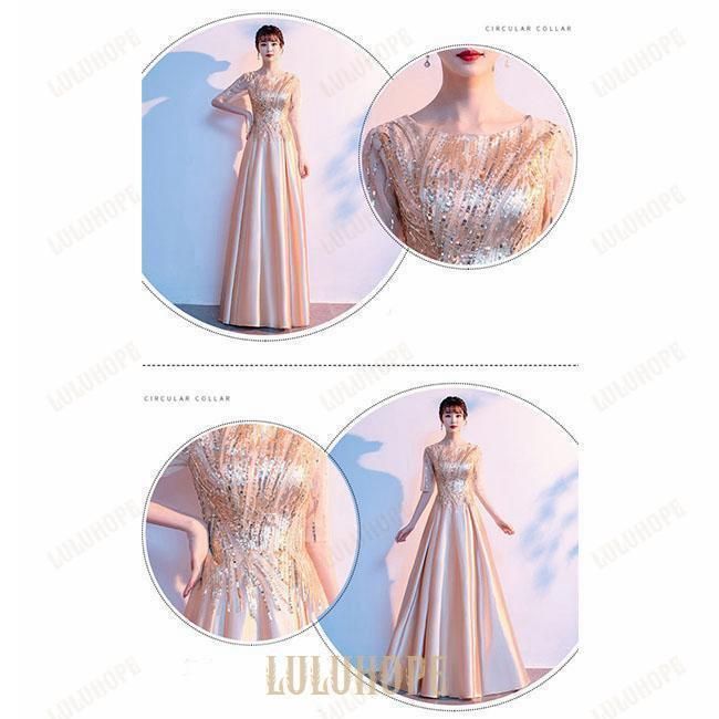 パーティードレス ロングドレス 演奏会 袖あり ラウンドネック 成人式