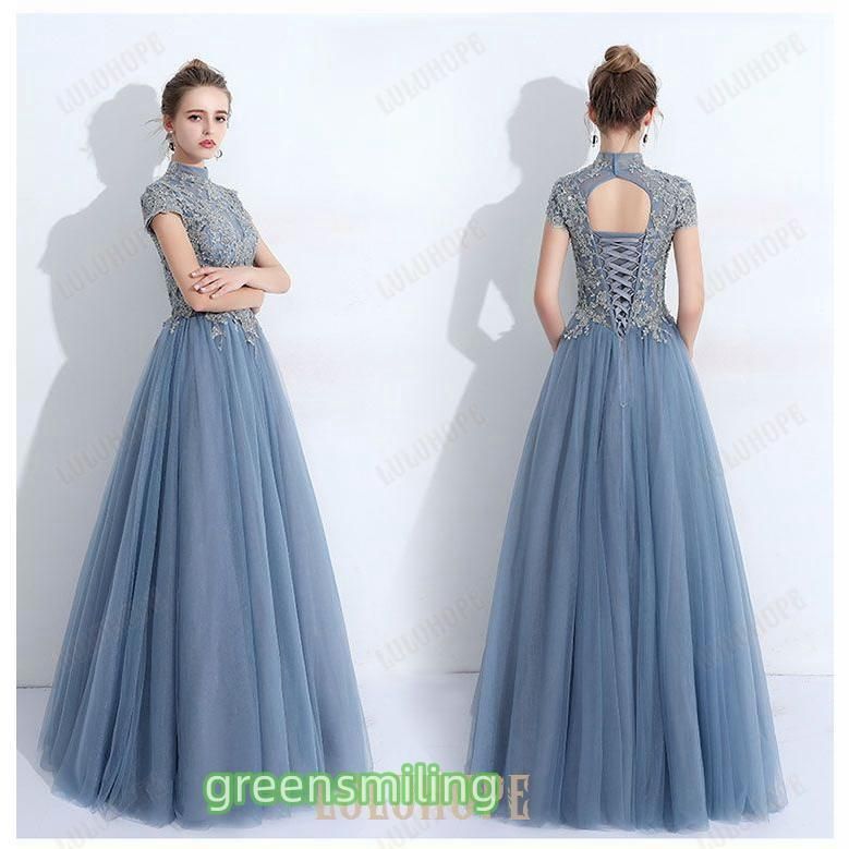 ロングドレス 演奏会 袖付き ハイネック ドレス 大人 ピアノ 発表会