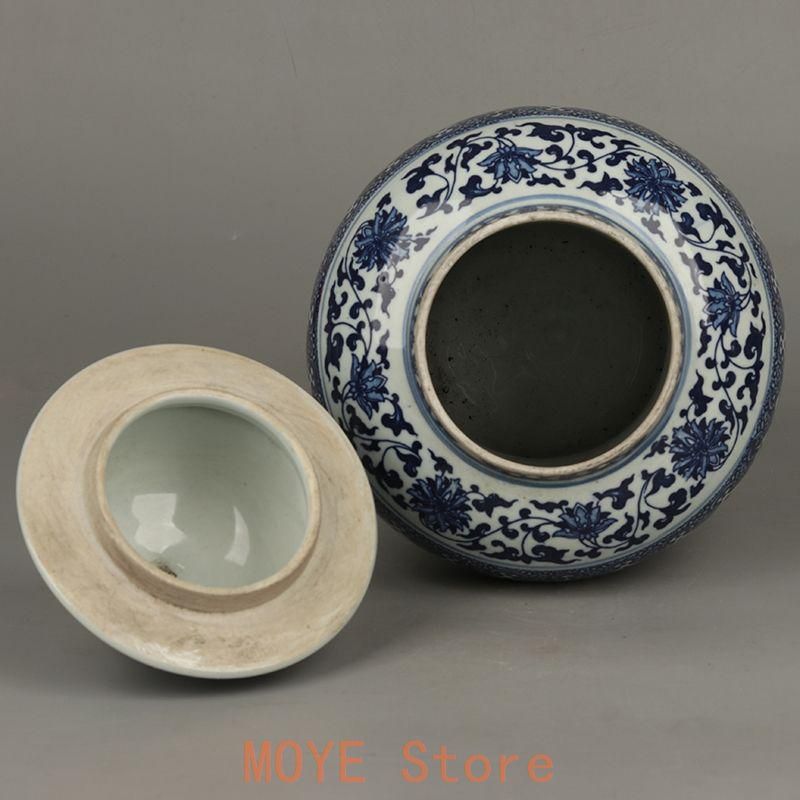 青花喜字纏枝蓮蓋缶 景徳鎮 陶磁器 装飾品 現代工芸品 美術品 置物 青花喜字纏枝蓮蓋缶 景徳鎮 陶磁器 装飾品 現代工芸